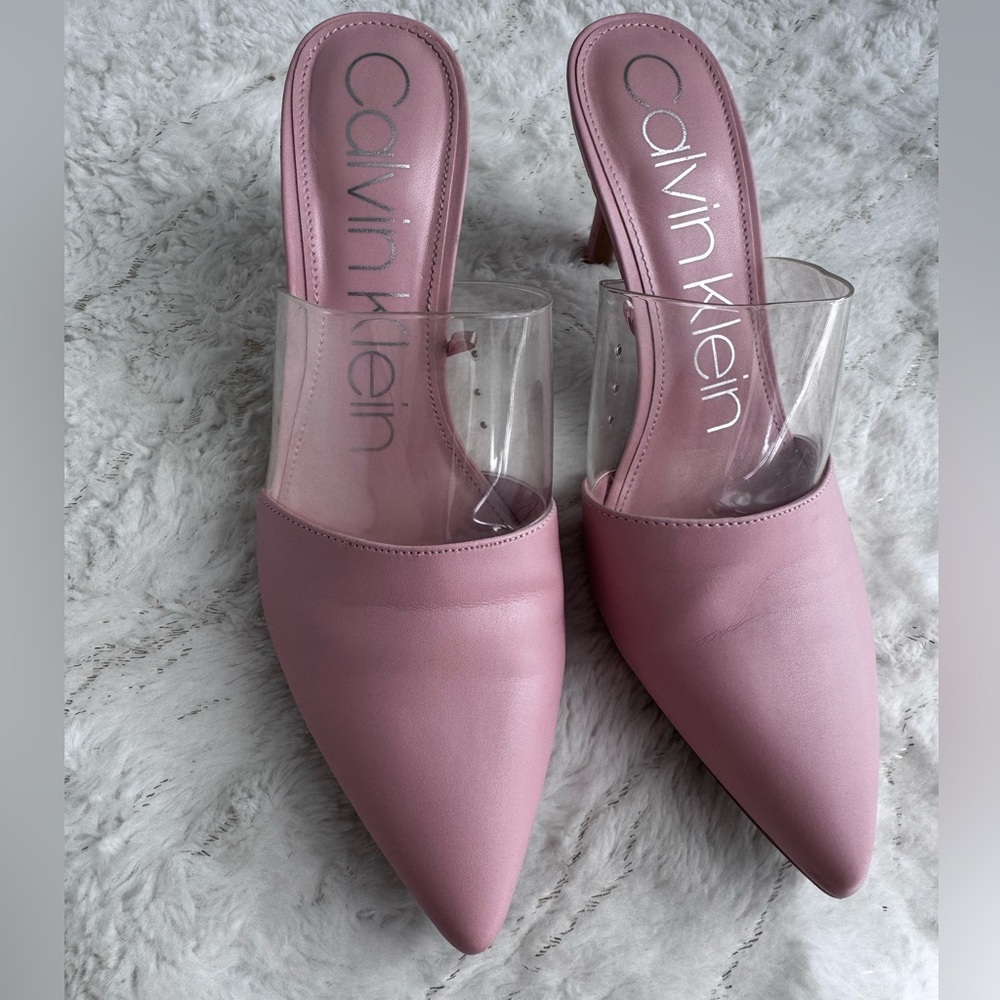 Calvin Klein Blush Pink Mules with Transparent Strap